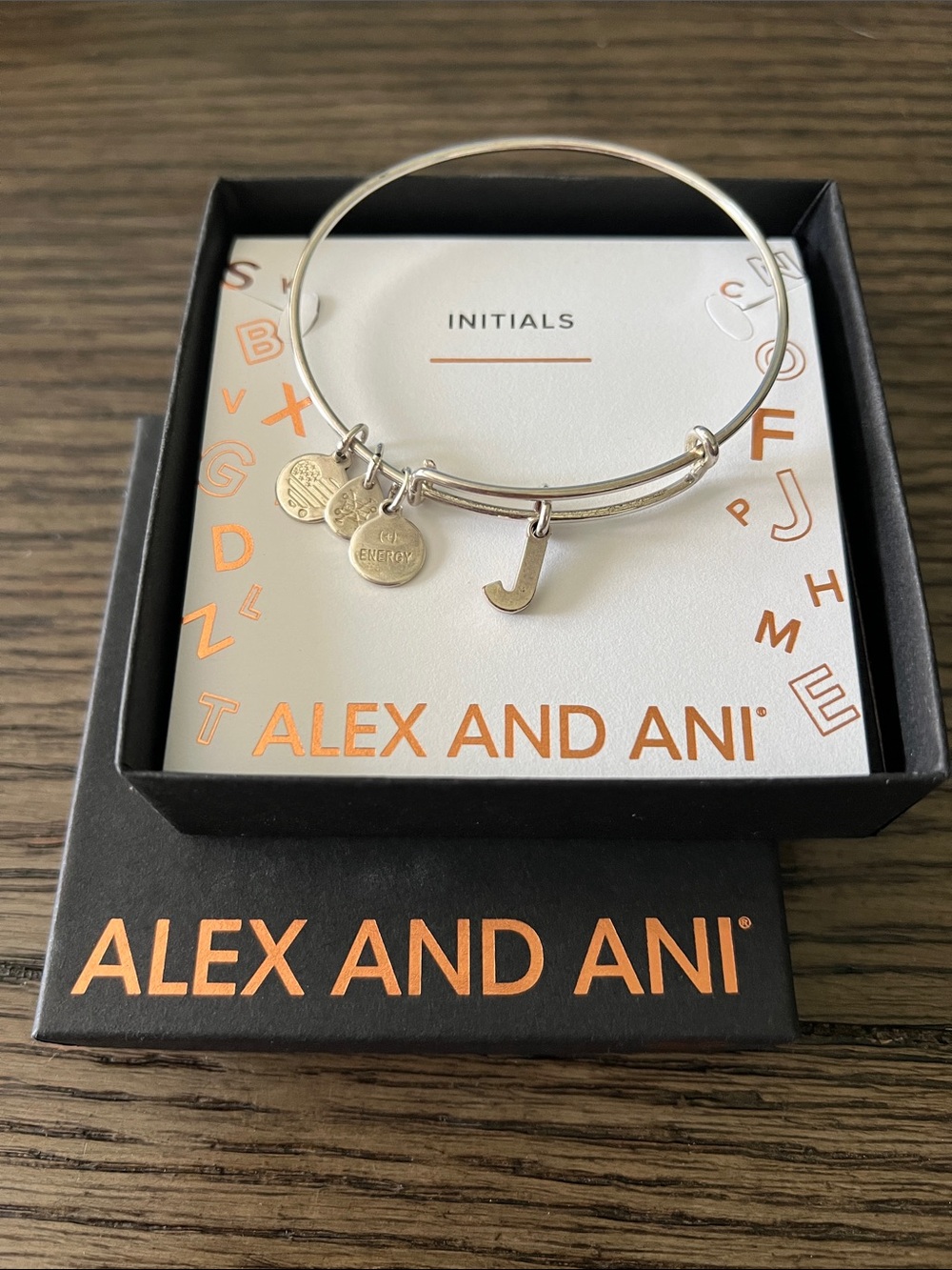 Alex and Ani Silver Initial “J” Charm Bangle